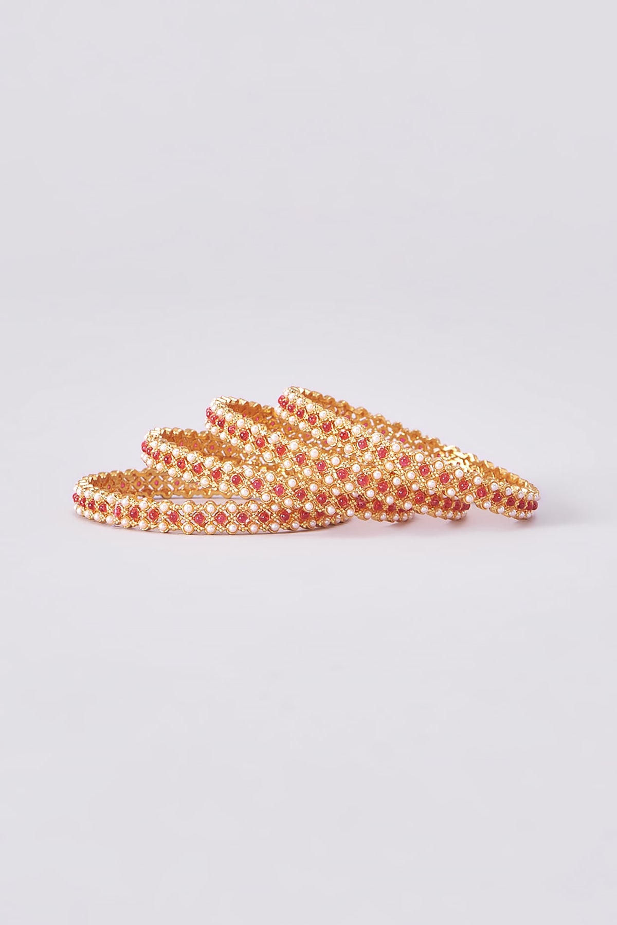 Gold Finish Kundan Polki Temple Bangles (Set Of 4)