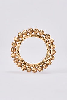 Gold Finish Kundan Polki Temple Bangles (Set Of 2)