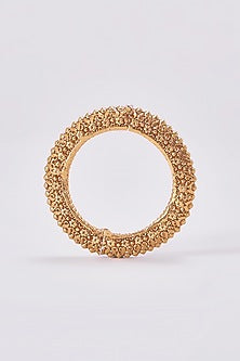 Gold Finish Kundan Polki Temple Bangles (Set Of 2)