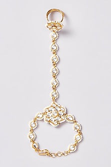 Gold Finish Kundan Polki Hathphool (Set of 2)