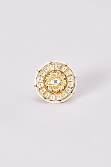 Gold Finish Kundan Polki Ring
