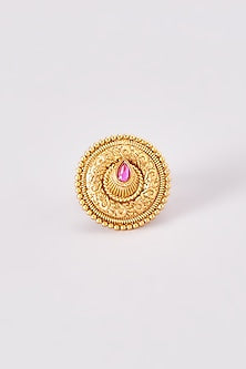 Gold Finish Kundan Polki Temple Ring