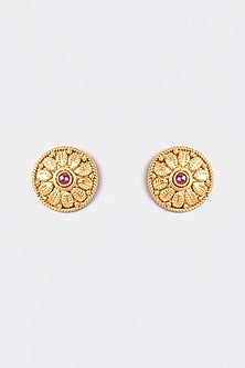 Gold Finish Kundan Polki Temple Pendant Necklace Set