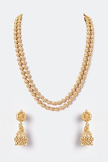 Gold Finish Kundan Polki Temple Mala Set