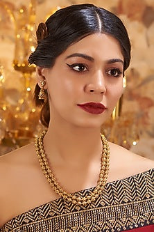 Gold Finish Kundan Polki Temple Mala Set