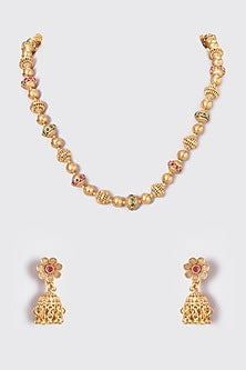 Gold Finish Kundan Polki Temple Mala Set