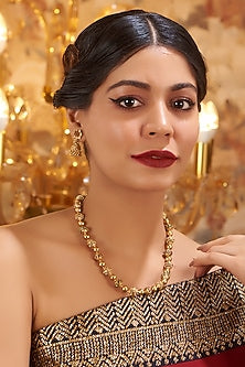 Gold Finish Kundan Polki Temple Mala Set