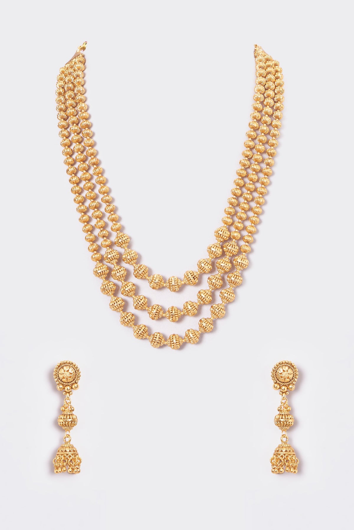 Gold Finish Kundan Polki Temple Layered Necklace Set