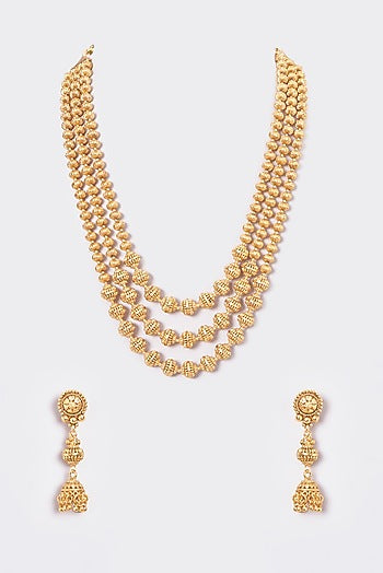 Gold Finish Kundan Polki Temple Layered Necklace Set