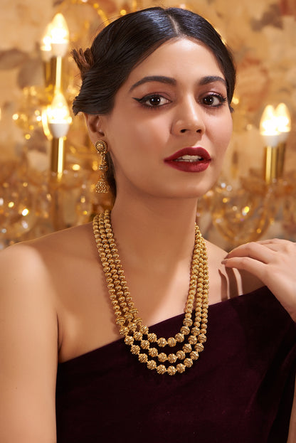 Gold Finish Kundan Polki Temple Layered Necklace Set