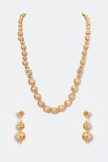 Gold Finish Kundan Polki Temple Mala Set
