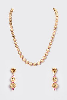 Gold Finish Kundan Polki Temple Mala Set