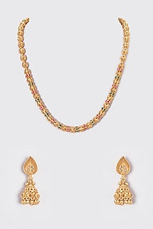 Gold Finish Kundan Polki Temple Mala Set