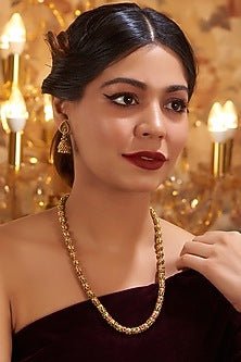 Gold Finish Kundan Polki Temple Mala Set