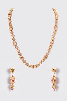 Gold Finish Kundan Polki Temple Mala Set
