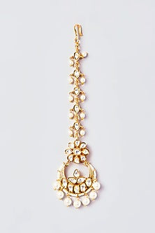 Gold Finish Kundan Polki & Pearl Maang Tikka