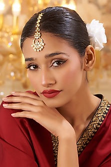 Gold Finish Kundan Polki & Pearl Maang Tikka