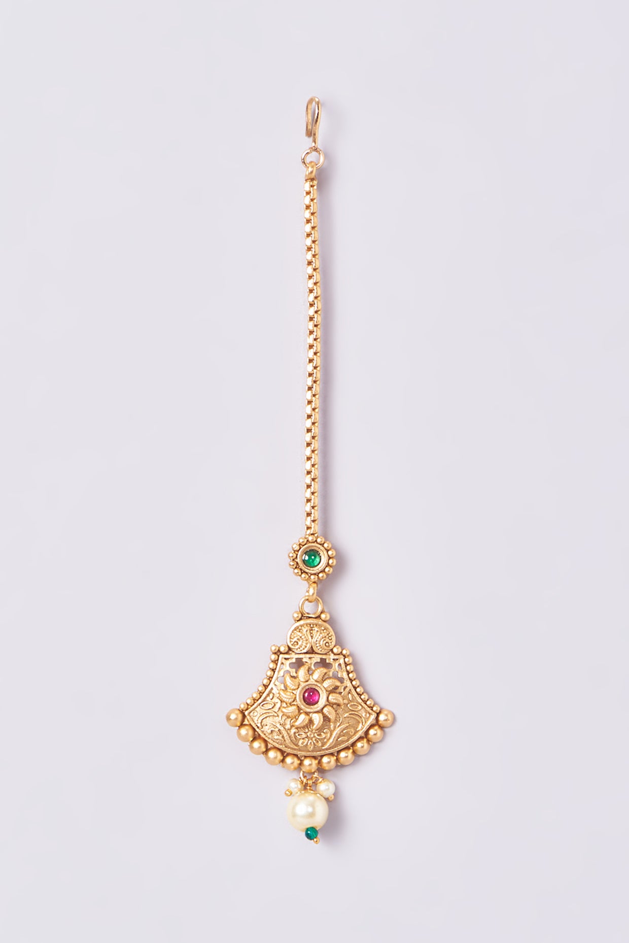 Gold Finish Kundan Polki Temple Maangtikka