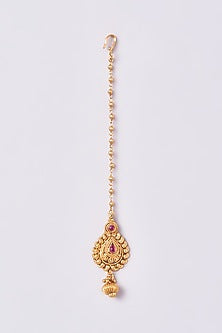 Gold Finish Kundan Polki & Ruby Temple Maangtikka