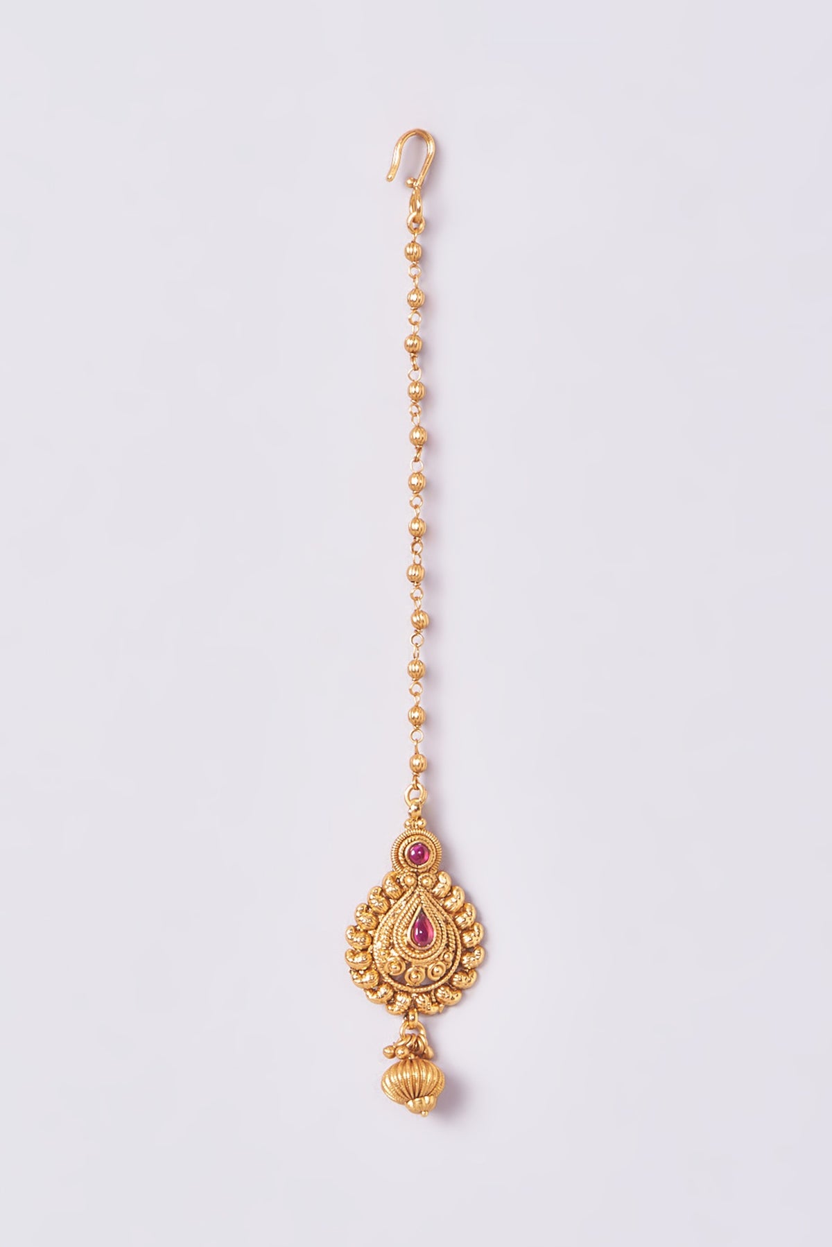 Gold Finish Kundan Polki & Ruby Temple Maangtikka