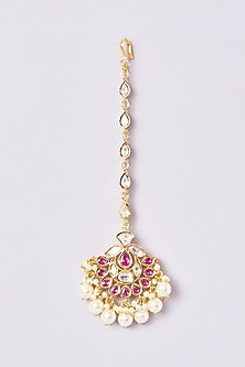Gold Finish Kundan Polki & Pearl Maang Tikka