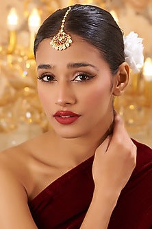 Gold Finish Kundan Polki & Pearl Maang Tikka