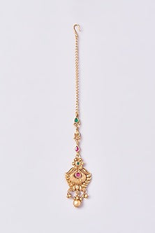Gold Finish Kundan Polki Temple Maang Tikka