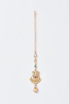 Gold Finish Kundan Polki & Multi-Colored Stone Maangtikka