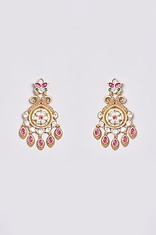 Gold Finish Kundan Polki & Multi-Colored Stone Temple Necklace Set