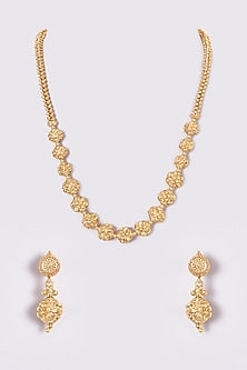 Gold Finish Kundan Polki & Multi-Colored Stone Temple Mala Set