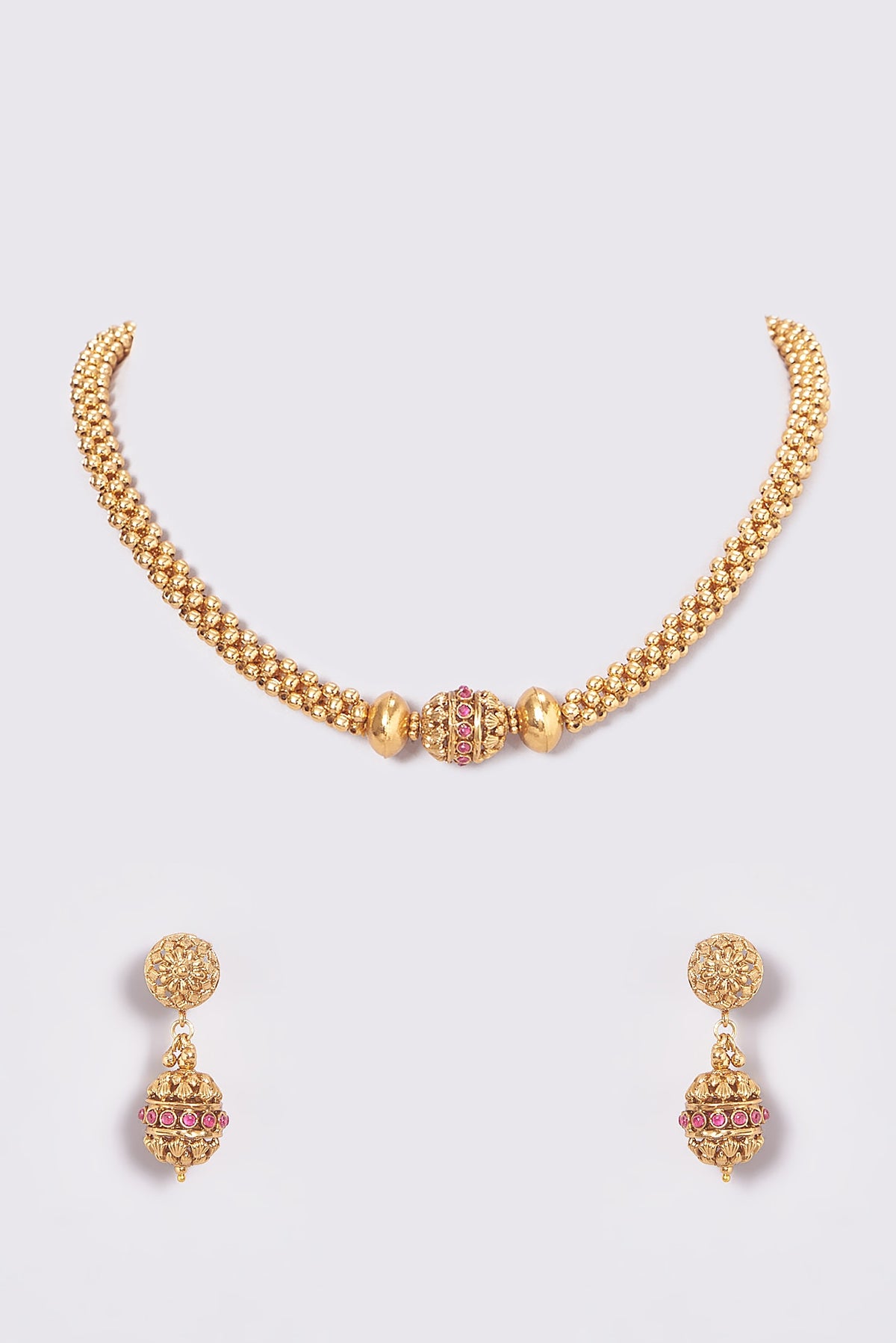 Gold Finish Kundan Polki Temple Necklace Set