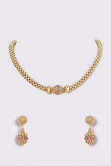 Gold Finish Kundan Polki Temple Necklace Set