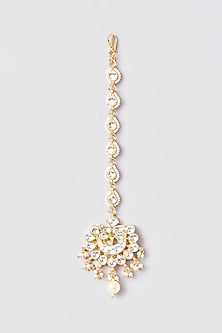 Gold Finish Kundan Polki & Pearl Maang Tikka
