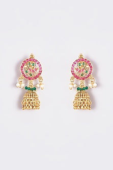 Gold Finish Kundan Polki & Synthetic Stone Temple Long Necklace Set