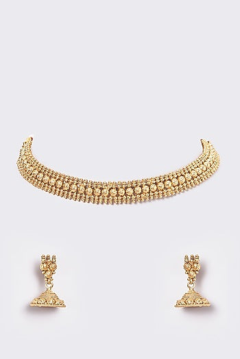 Gold Finish Kundan Polki Temple Choker Necklace Set