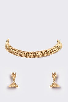 Gold Finish Kundan Polki Temple Choker Necklace Set