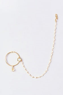 Gold Finish Kundan Polki & Pearl Nose Ring