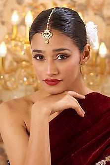 Gold Finish Kundan Polki & Pearl Maang Tikka