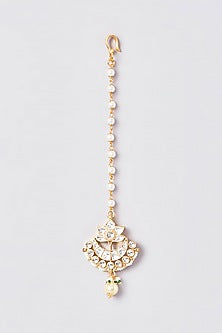 Gold Finish Kundan Polki & Pearl Maang Tikka