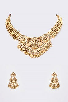 Gold Finish Kundan Polki Temple Necklace Set