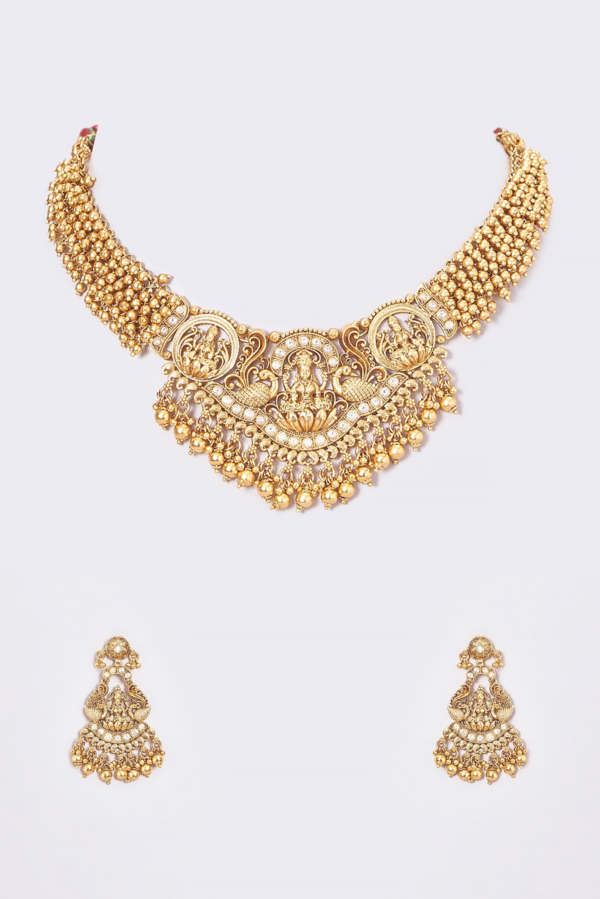 Gold Finish Kundan Polki Temple Necklace Set