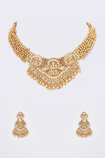 Gold Finish Kundan Polki Temple Necklace Set