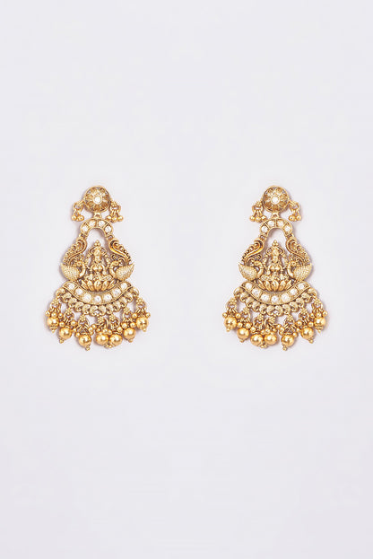 Gold Finish Kundan Polki Temple Necklace Set