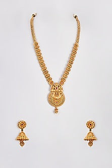 Gold Finish Kundan Polki Temple Long Necklace Set