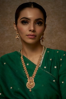 Gold Finish Kundan Polki Temple Long Necklace Set