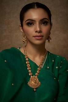 Gold Finish Kundan Polki Temple Long Necklace Set