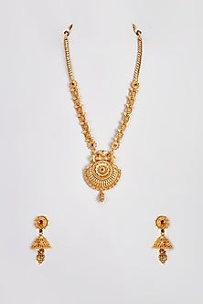 Gold Finish Temple Long Necklace Set