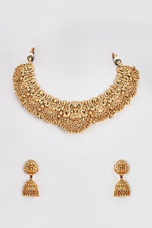 Gold Finish Kundan Polki Temple Necklace Set