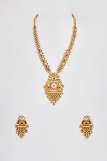 Gold Finish Kundan Polki Temple Necklace Set