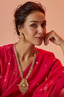 Gold Finish Kundan Polki Temple Necklace Set